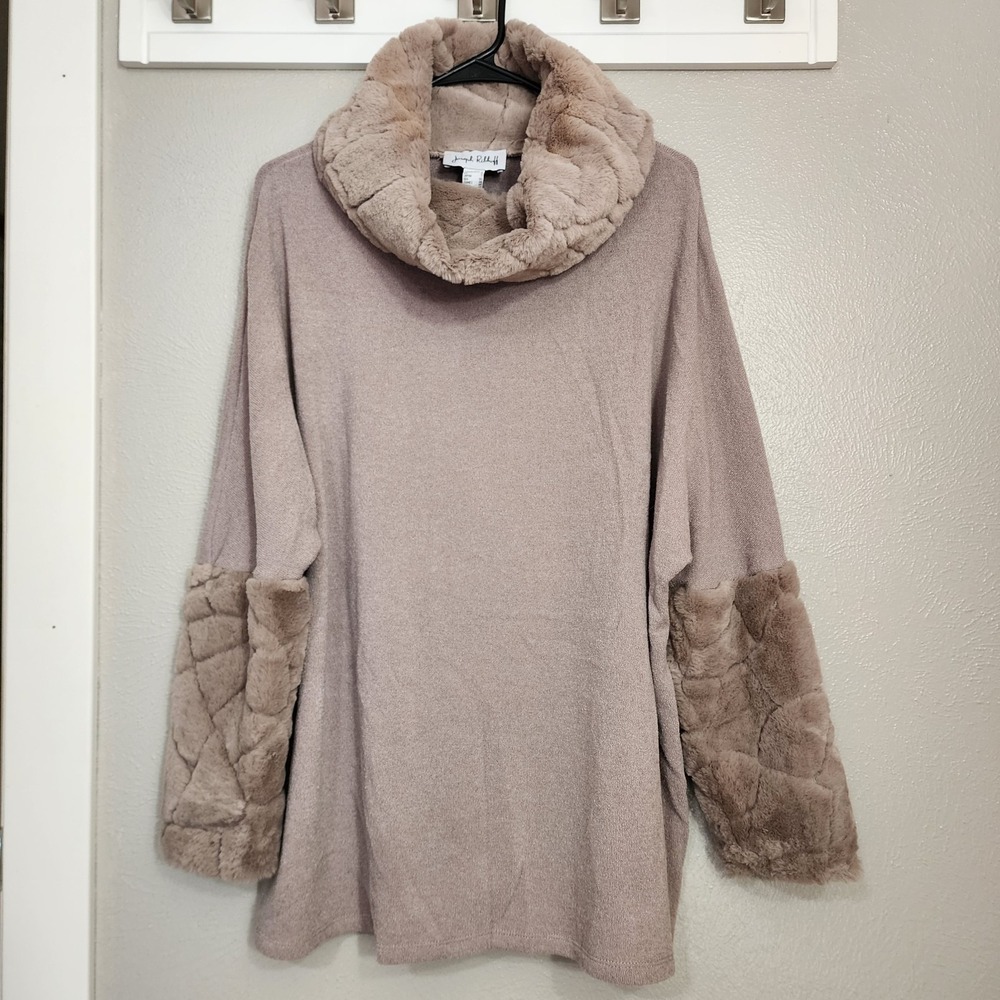 Joseph Ribkoff Women's 4 Teddy‎ Shawl Collar Cuffs Poncho Sweater Money Luxury